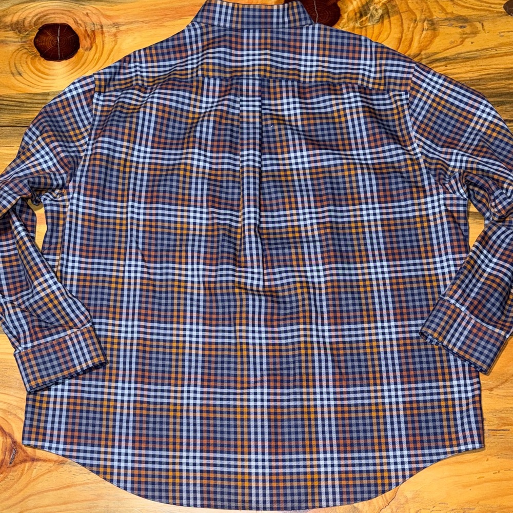 Roundtree & Yorke Men's Plaid Button-Down Shirt in Blue & Brown, Like New, 2XB - Picture 5 of 5